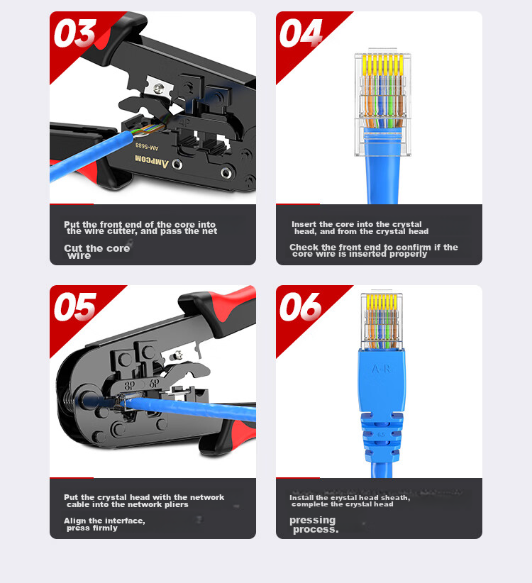 Коннекторы AMPCOM Crystal Head Cat5e, 30 шт., позолоченные, 30U, для гигабитных Ethernet кабелей, RJ45, 8P8C