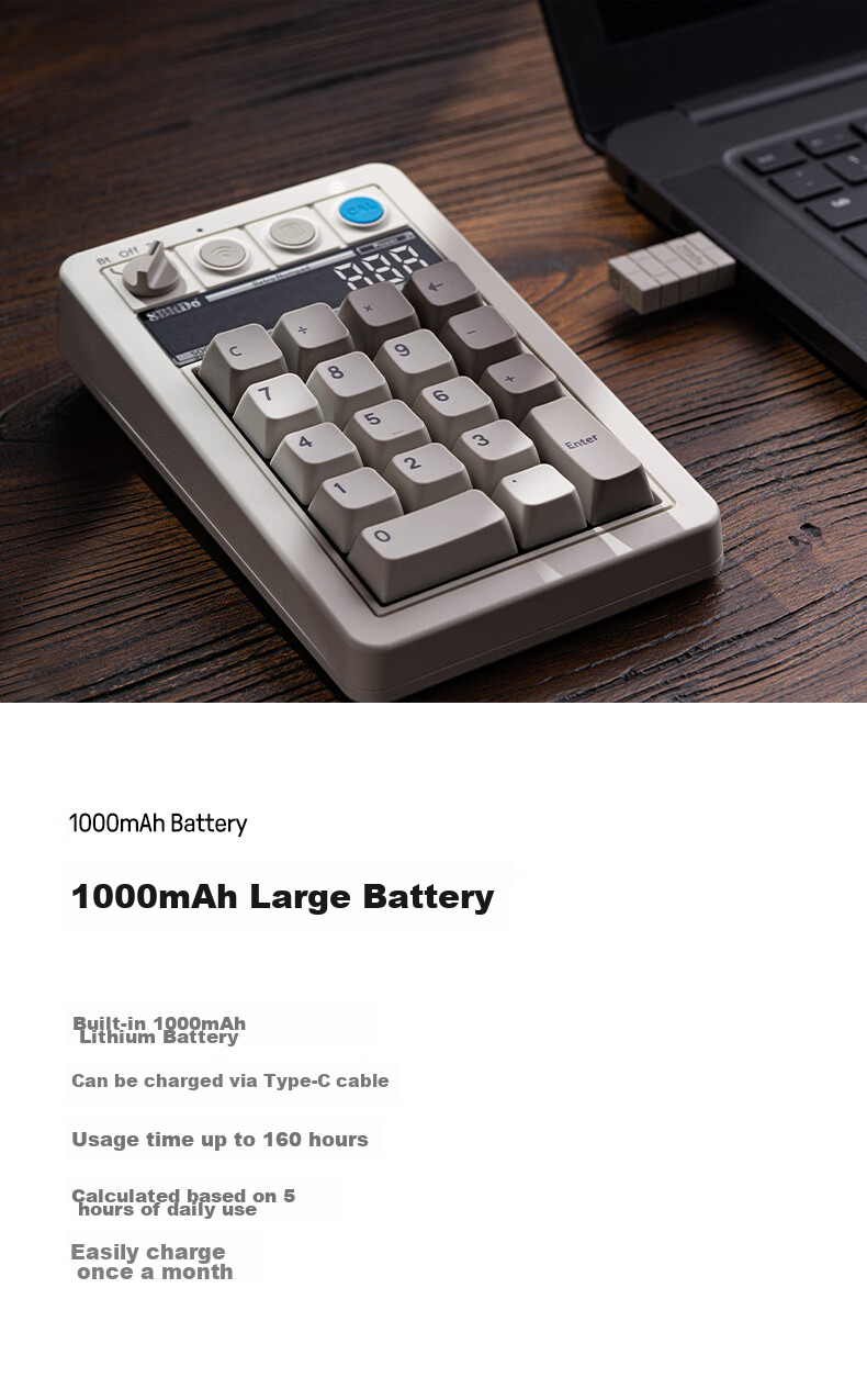 Компактная механическая клавиатура 8BitDo Retro18 Digital Keyboard, 3 режима подключения (Bluetooth, 2.4G, проводное), белая