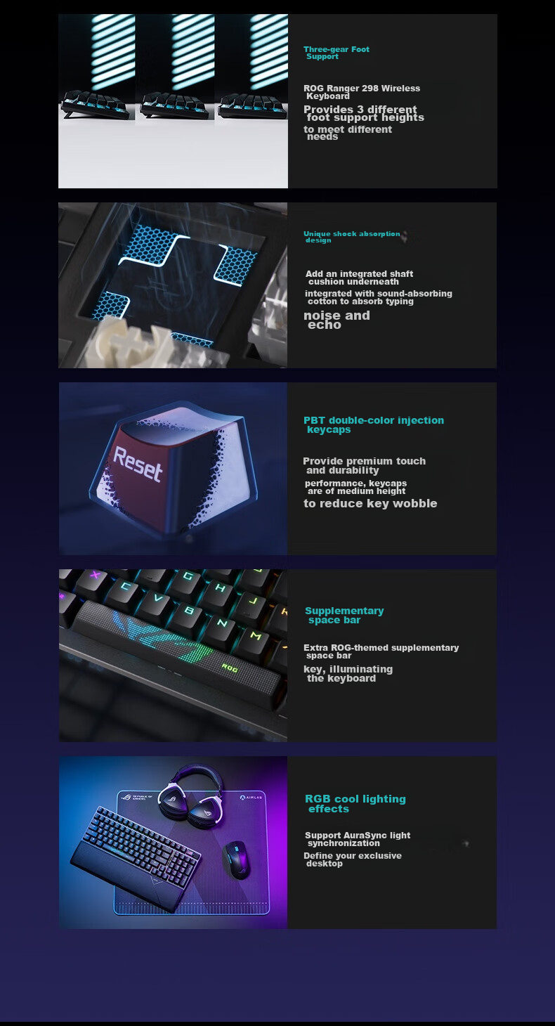 ROG Warrior 2 98 Беспроводная механическая клавиатура, проводное/беспроводное/Bluetooth тройное подключение, 96-клавишная раскладка, переключатели NX Ice Storm Gray, RGB, горячая замена