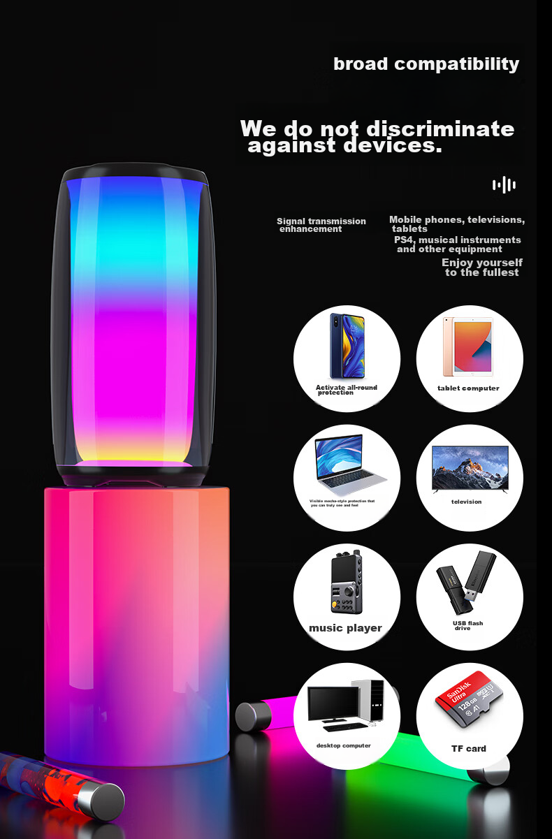 Портативная Bluetooth-колонка Newmine BS02, полноэкранная цветная подсветка, мини-сабвуфер, водонепроницаемая, для улицы и дома