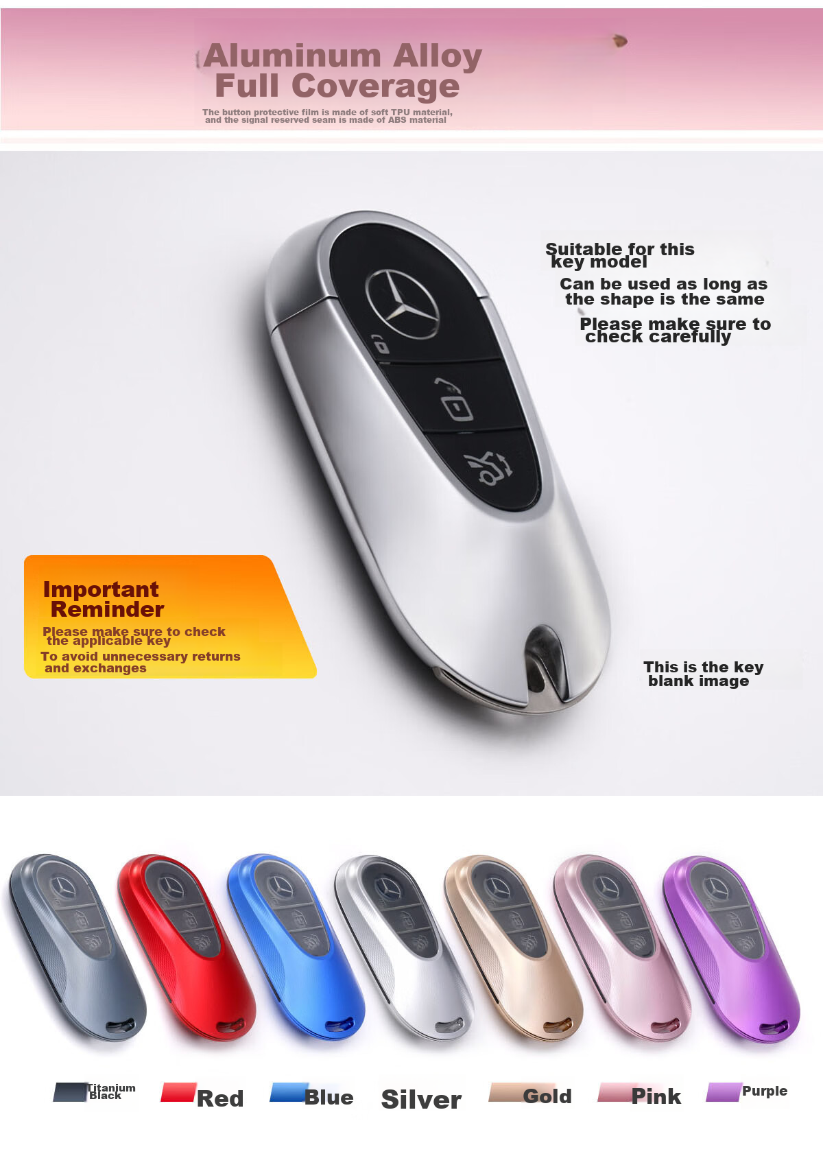 Чехол для ключей автомобиля Reying для Mercedes-Benz C260L, E300L, S400L, EQE, GLC300L/260