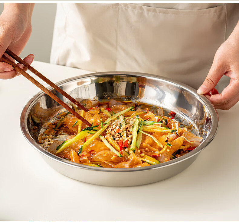 Тарелка Onlycook из нержавеющей стали 304, утолщенная, для фруктов, чая, риса, холодного мяса, круглая, диаметр 28 см