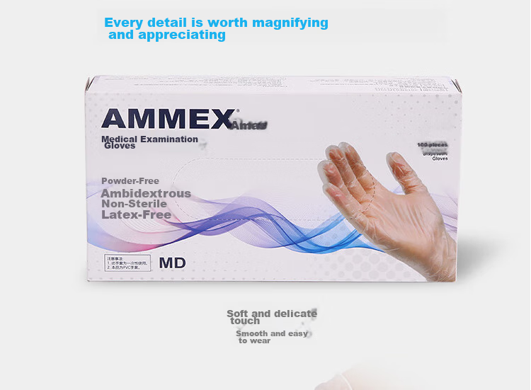 Одноразовые перчатки AMMEX из ПВХ, пищевые, утолщенные, водонепроницаемые, для сферы общественного питания, красоты, уборки, лабораторий, домашнего хозяйства, выпечки, размер M, 100 шт./уп.