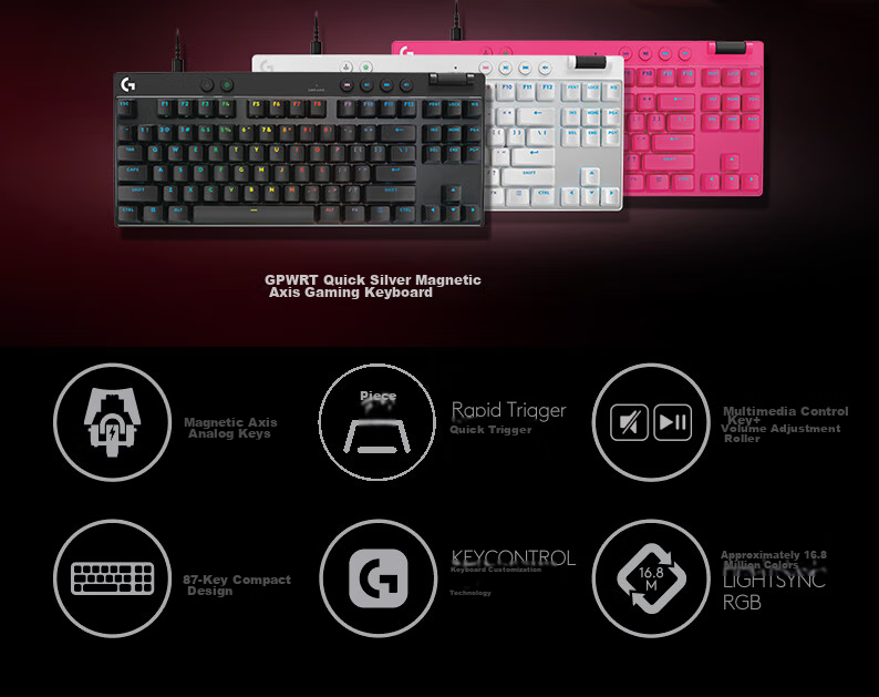Игровая клавиатура G PRO X TKL RAPID, механическая, с магнитной осью, Quick Silver, для FPS, Vanguard, Warzone, RT Quick Trigger (розовый)