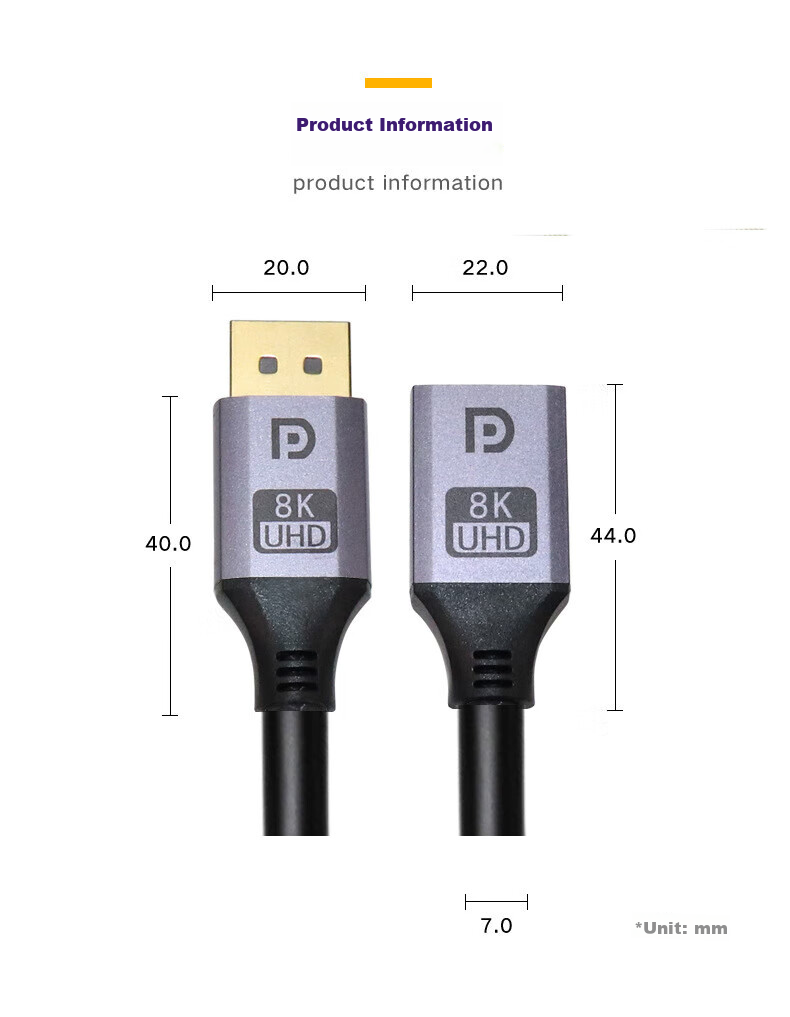 Кабель-удлинитель KSRGB DP 1.4, DisplayPort (штекер) - DisplayPort (гнездо), 8K 60Hz, 4K 144Hz, 0.5 метра, черный