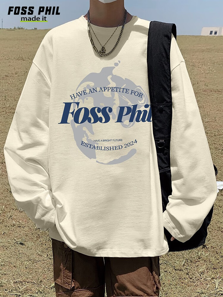 Футболка с длинным рукавом Foss Phil из чистого хлопка для мужчин, трендовая повседневная футболка оверсайз на осень, унисекс, с круглым вырезом, FPCT3, черная, XL