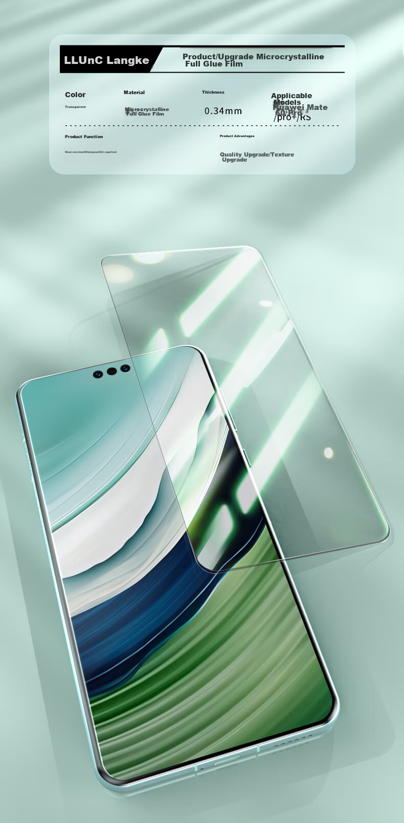Защитная пленка LLUNC для Huawei Mate60Pro/Mate60pro+/RS, микрокристаллическая керамическая пленка с полным клеем, защита от отпечатков пальцев, 2 шт.