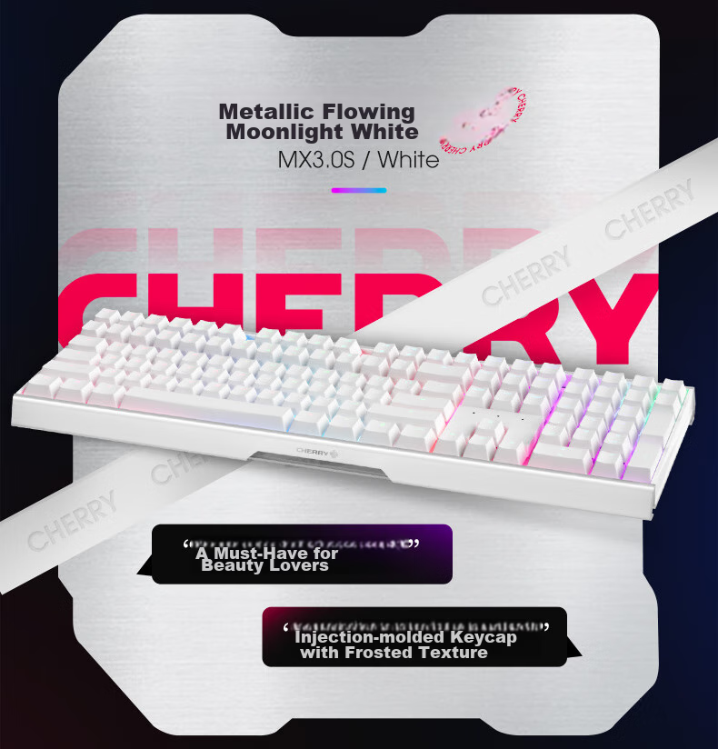 Механическая клавиатура CHERRY MX3.0S, 108 клавиш, алюминиевый корпус, проводная, белая
