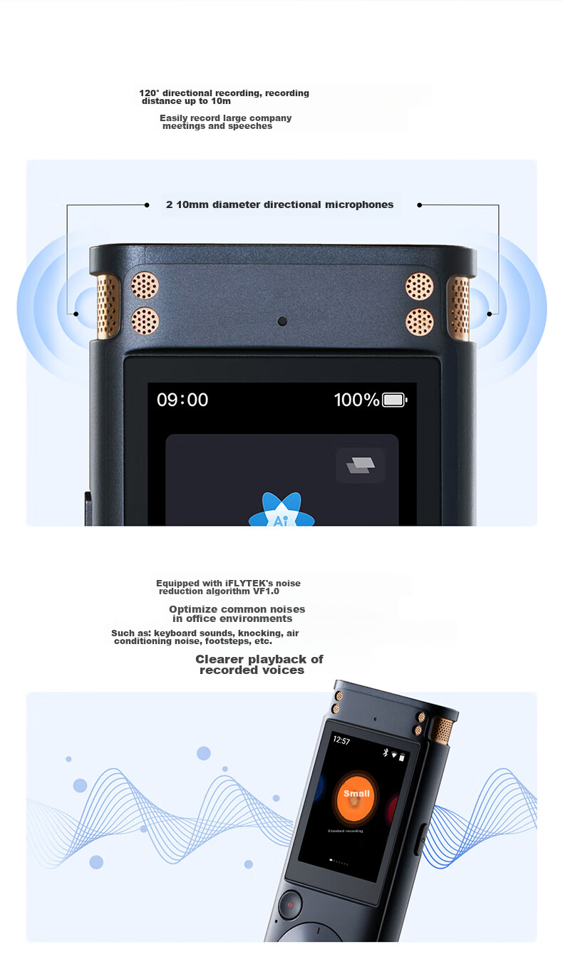 AI-диктофон iFLYTEK SR302 Spark Edition, с функцией преобразования речи в текст, интеллектуальным шумоподавлением, портативный профессиональный диктофон, голосовая транслитерация