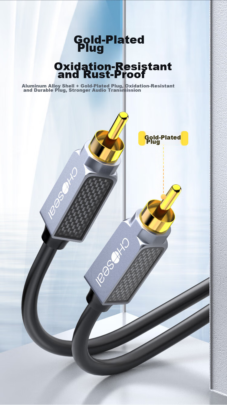 Аудиокабель CHOSEAL QS3546T1, RCA (коаксиальный), 1 м, серебряное покрытие, для аудиосистем