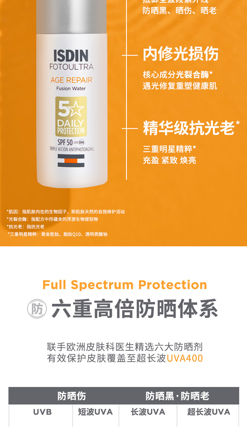 怡思丁（ISDIN）白金管防晒霜隔离50mlSPF50+面部敏感肌防晒高倍进口护肤精华礼物