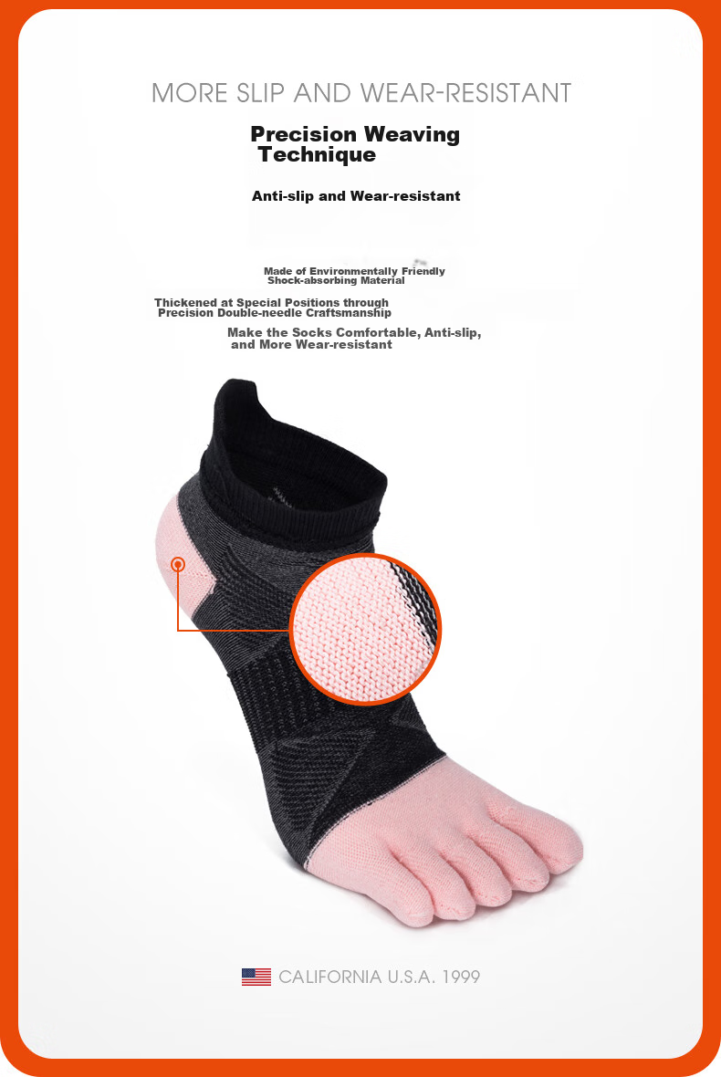Носки TFO Competition-Level Outdoor Five-Toe Socks, спортивные носки для хайкинга и бега, женские, светло-розовые