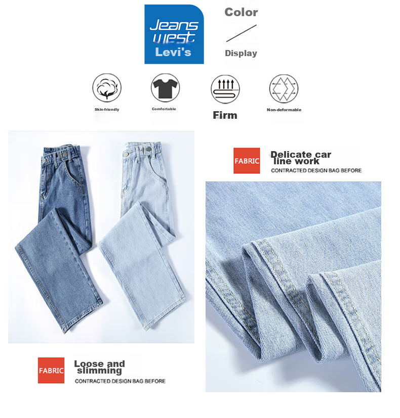 Джинсы Jeanswest Женские, 2025 Осень, Широкие штанины с высокой талией, Модные свободные брюки, Темно-синие, Размер XL