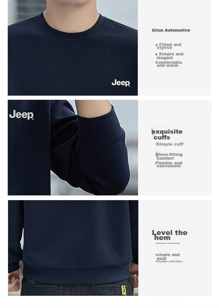 Мужская толстовка JEEP, свободная лонгслив для осени и зимы, синяя, размер XL