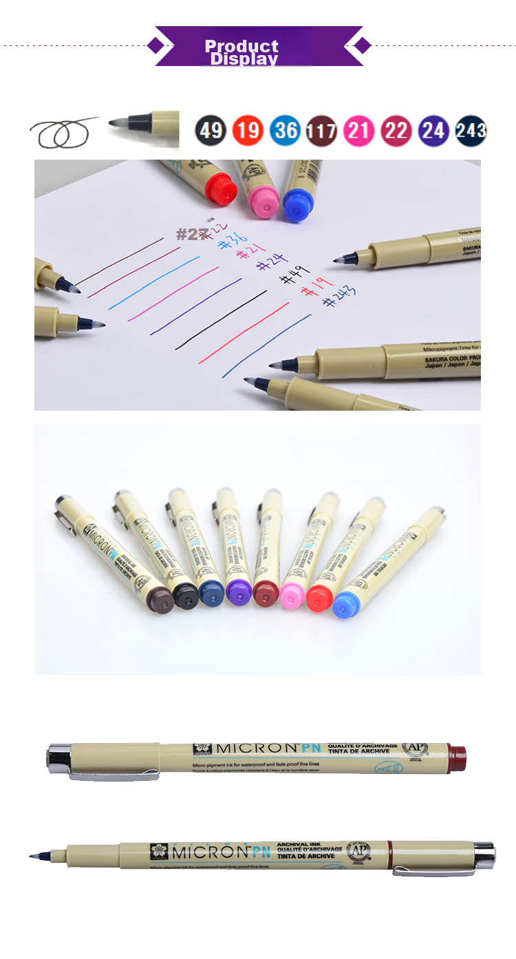 Японская гелевая ручка Sakura Pigma Micron Pen с гибким наконечником, черная, 0.4-0.5 мм