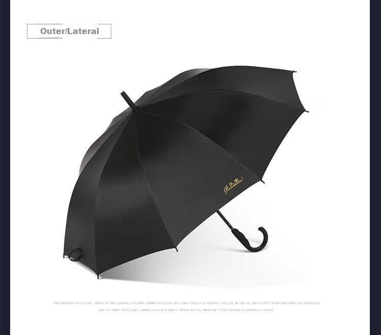 JD Large Umbrella with Long Handle, Semi-Automatic Extra-Large 10-Rib Reinforced Business Umbrella, Dark Gray