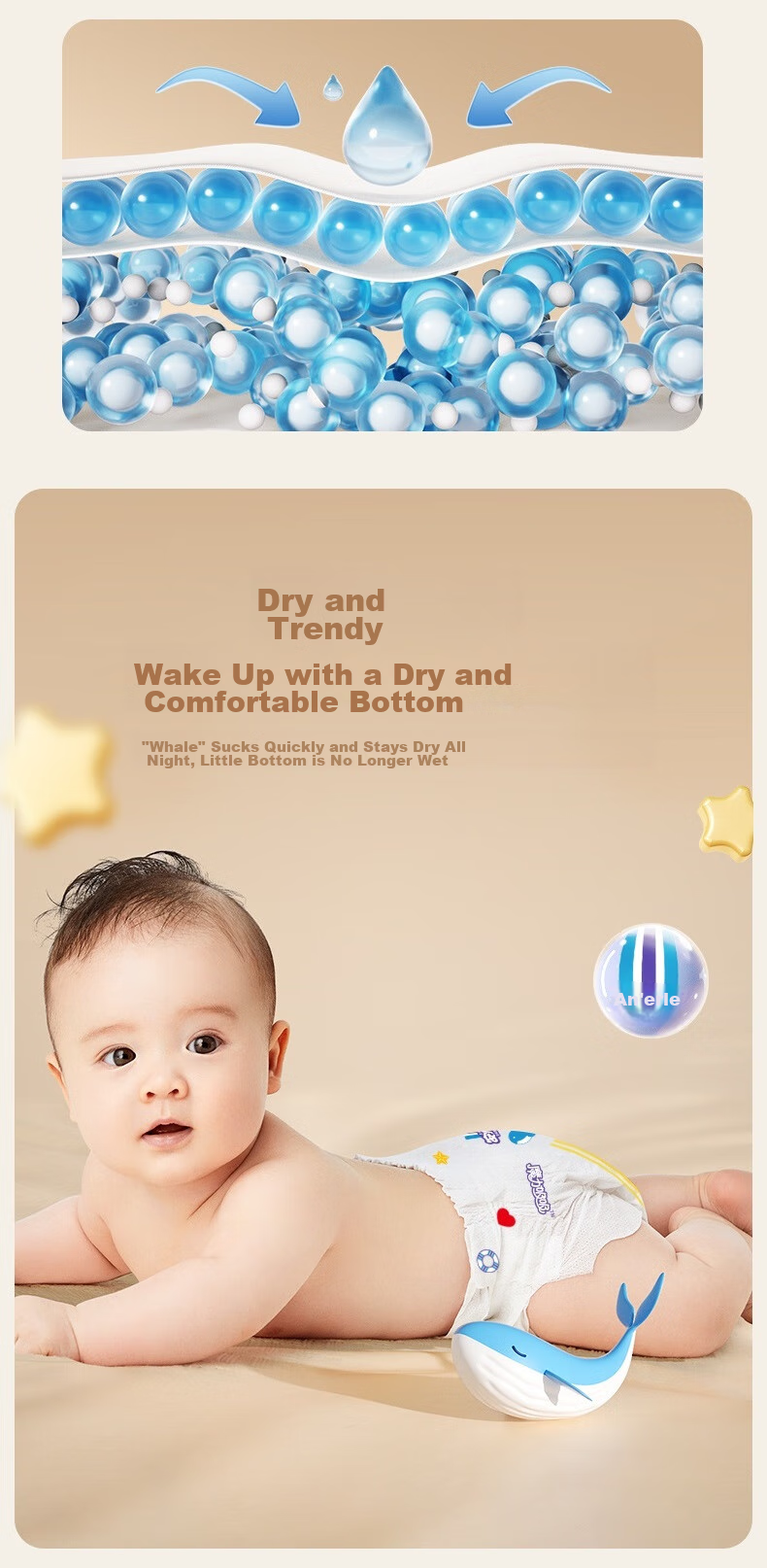 Подгузники Anerle Magic Absorbent Diapers XXL, 38 шт. (для детей от 15 кг), дышащие, с высокой степенью впитывания, одноразовые подгузники для ночного использования