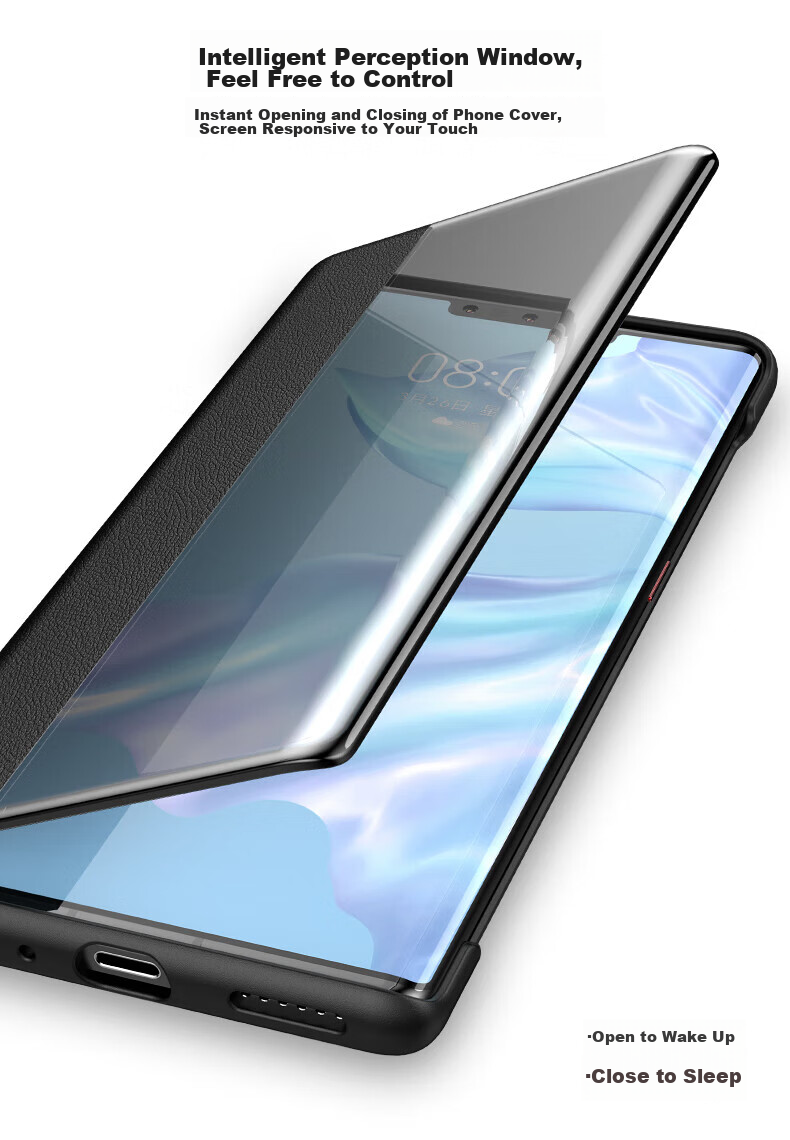 Умный чехол-книжка Ekakashop Smart View Flip Case для Huawei Mate30 Pro, защита от падений, бизнес-стиль, черный