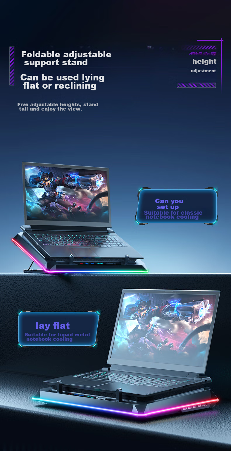 Охлаждающая подставка для ноутбука ICE COOREL A8, регулируемая скорость, RGB подсветка, для ноутбуков 15-21 дюйм
