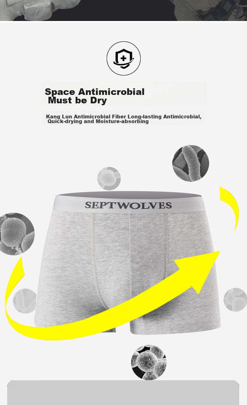 Мужские трусы-боксеры SEPTWOLVES из 100% хлопка с антибактериальным эффектом, дышащие, средней посадки, с защитой от подкручивания, высокая эластичность, большие размеры