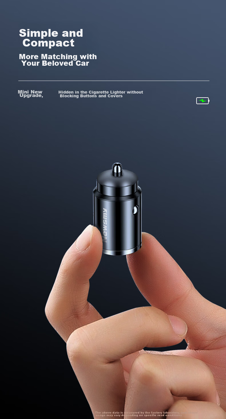Автомобильное зарядное устройство Newsmy Dual Port Super Fast Charging Flash Charger, многофункциональная мини-зарядка для автомобильного прикуривателя, 100 Вт