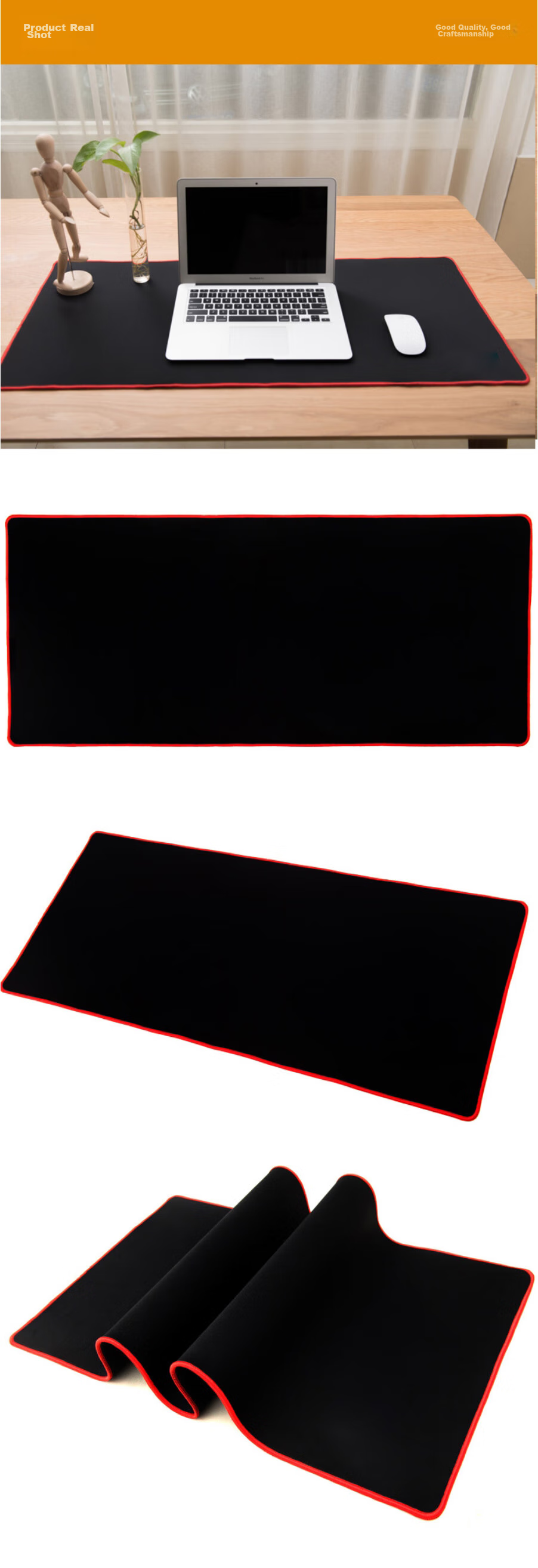 Игровой коврик для мыши Lingshe P16, сверхбольшой, 900x400x4 мм, толстый, для офиса и игр, с точной фиксацией края, моющийся, черный, подарочная упаковка