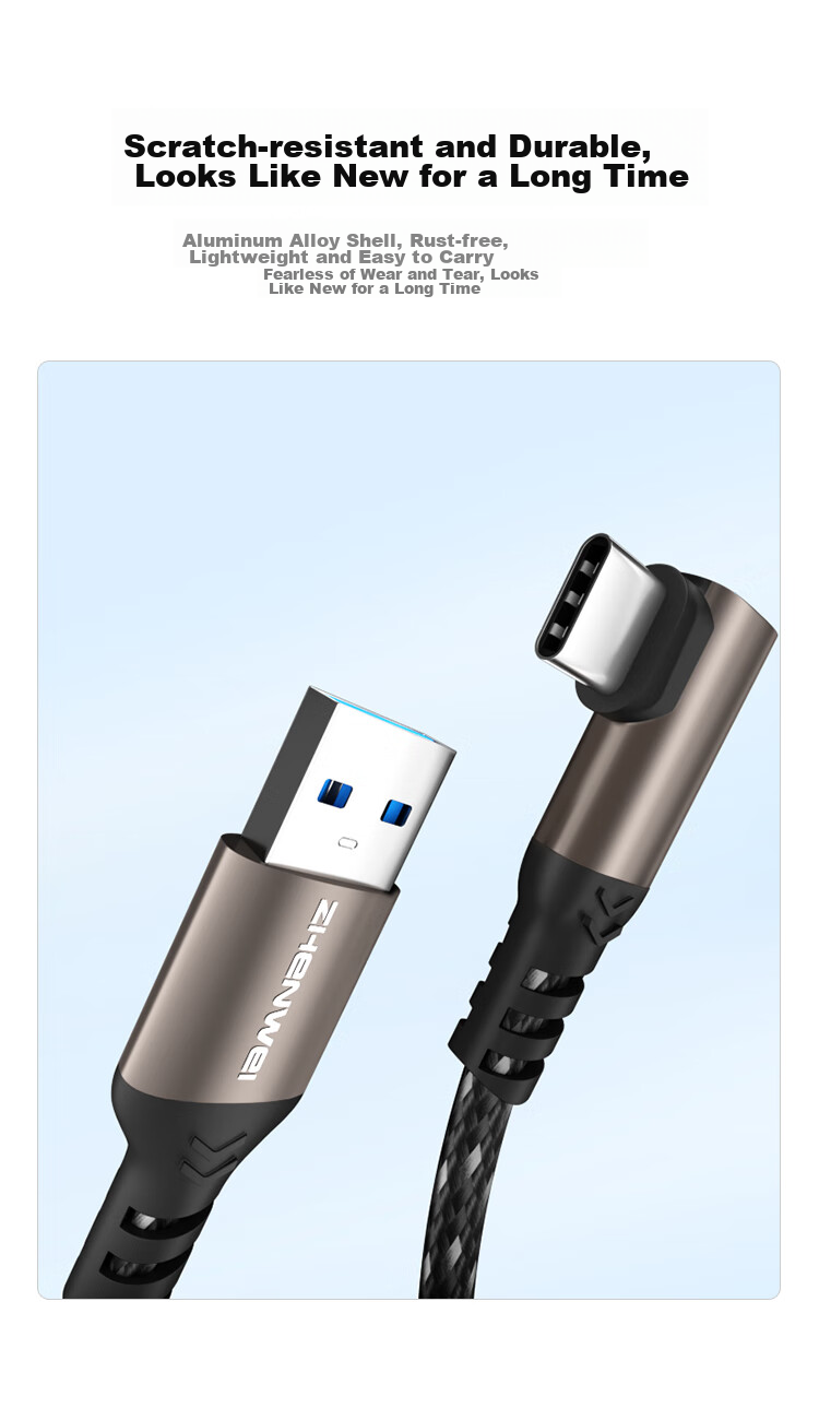 Кабель ZHENWEI USB 3.2 Type-C, 2 метра, 10 Гбит/с, 3А быстрая зарядка, черный