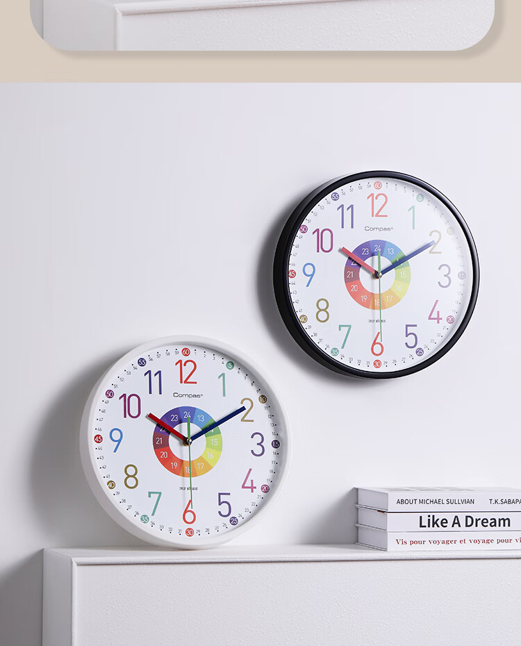 Настенные часы Compas Living Room Wall Clock, кварцевые, для раннего обучения детей, 7866 белые 30см