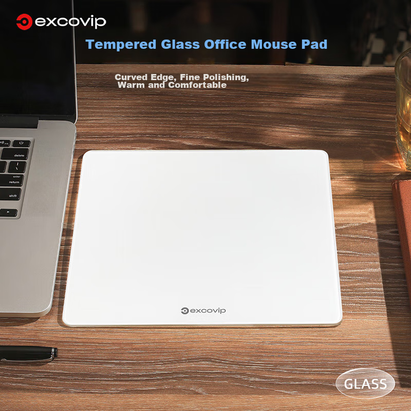 Коврик для мыши EXCO Glass Mouse Pad, игровой, твердый, для офиса и ноутбука, 250*200 мм, белый