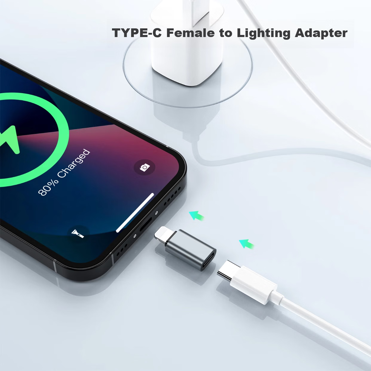 Переходник Shishan Apple Lightning female - Type-C male, 35W/20W PD, алюминиевый сплав, серебристый