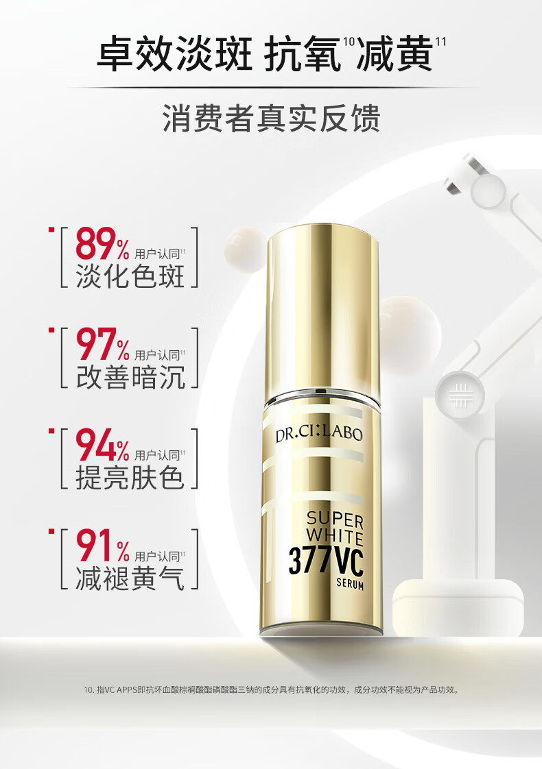 城野医生VC377美白精华18g 提亮肤色淡化斑点痘印早c晚a 护肤品 新年礼物
