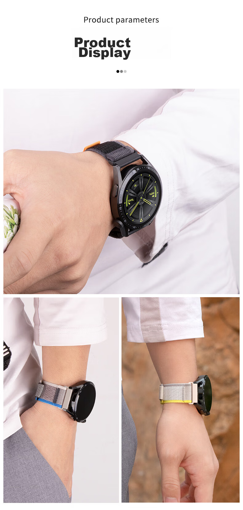 Ремешок Weiqiantu из нейлона для Huawei Watch GT 6/GT5/GT4/GT3/4 Pro, черный с серым, 46/48 мм