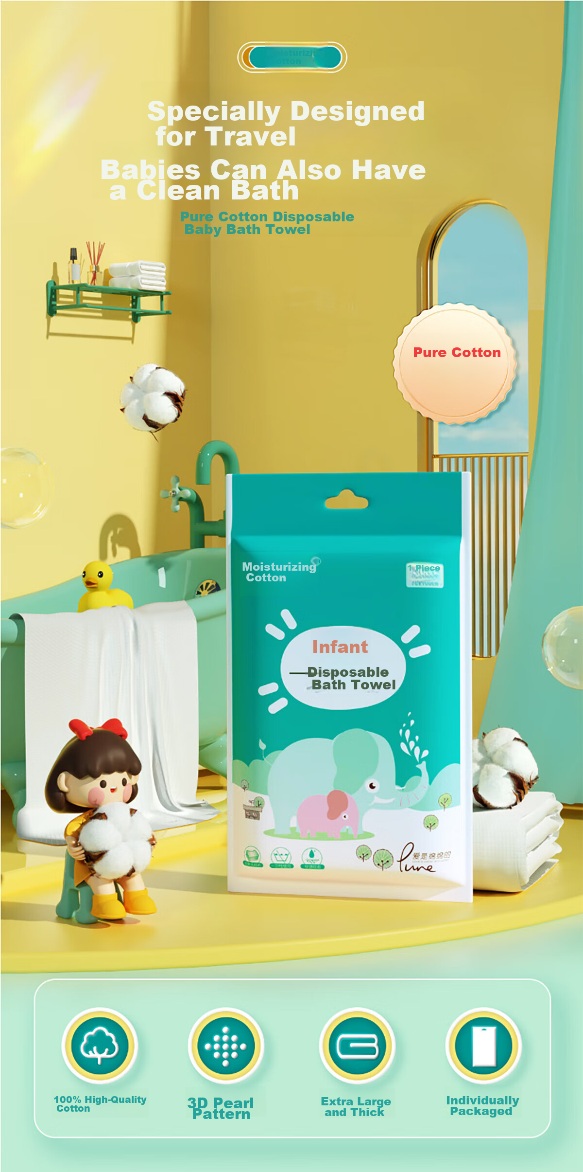 Одноразовые полотенца для купания Mianzhirun, 100% хлопок, утолщенные, 5 шт., дорожные, индивидуально упакованные, большие полотенца, 70*100 см