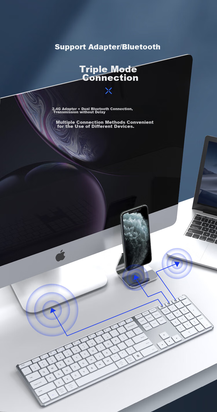 Беспроводная Bluetooth-клавиатура AUSDOM Sofkeys4, ультратонкая, металлическая, перезаряжаемая, 110 клавиш, белая