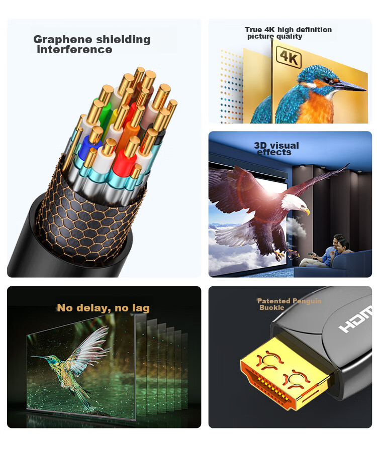 Кабель CHOSEAL QS8178A HDMI 2.0, профессиональный, 4K/60Hz, графитовый экран, разъем из цинкового сплава, 12 метров