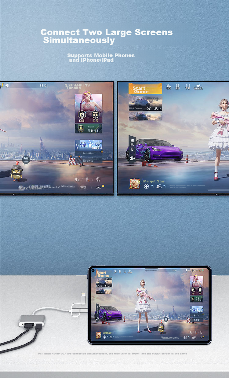 Адаптер LinkStone для зеркалирования экрана, конвертер Lightning на Type-C, док-станция HDMI/VGA, кабель для зеркалирования экрана 3-в-1, трехъядерный адаптер для телефона на ТВ