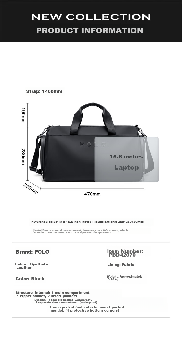 Дорожная сумка POLO, ручная, большая вместимость, легкая, мужская спортивная сумка для фитнеса, для коротких деловых поездок