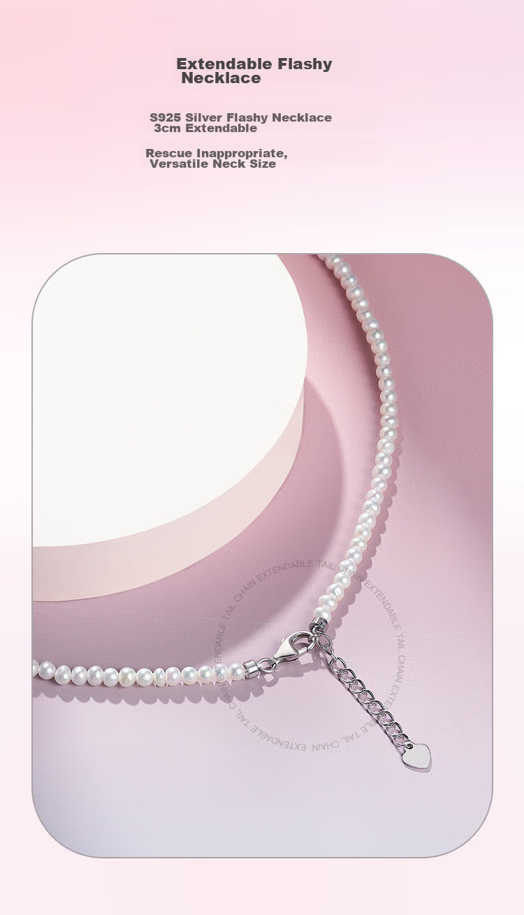 Жемчужное ожерелье PearlQueen S925 Silver, натуральный пресноводный жемчуг, 3-4 мм, мелкий рис, цепочка на ключицу, подарок на День святого Валентина для мамы