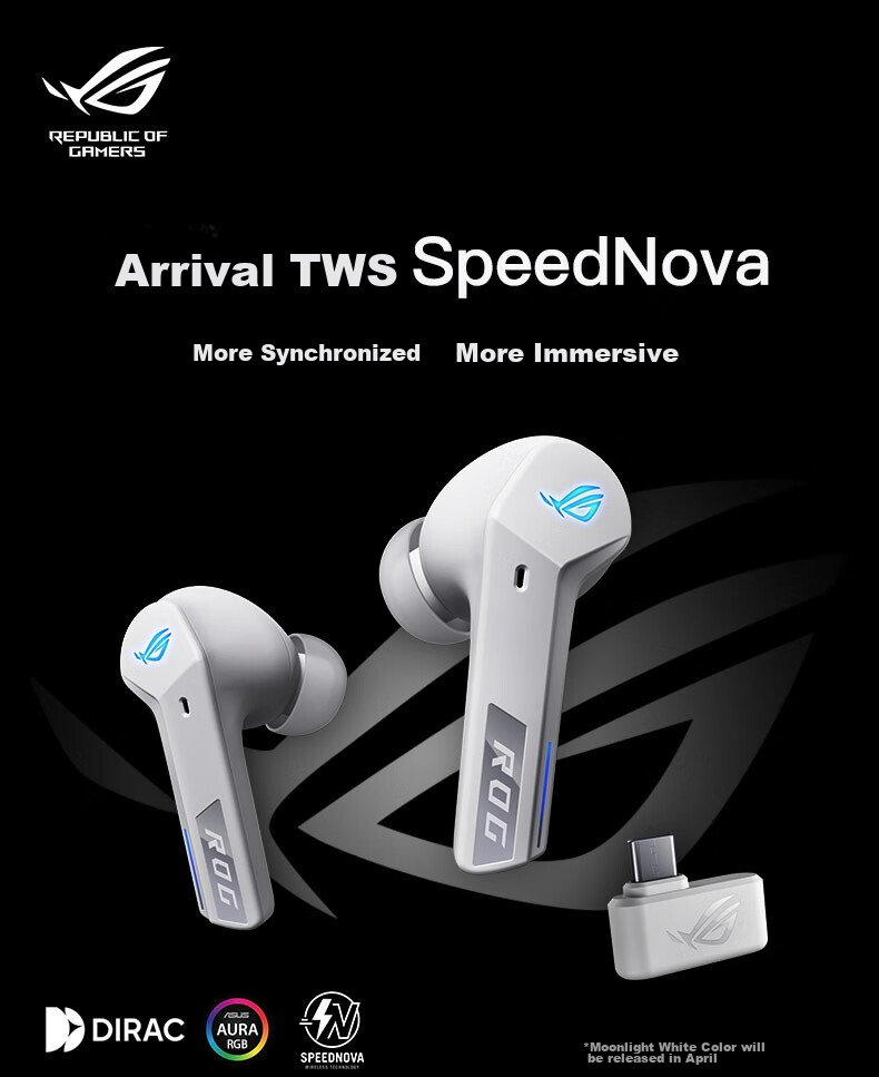 Игровые беспроводные наушники ROG TWS Speednova с активным шумоподавлением, Bluetooth 5.3, RGB-подсветка, черный