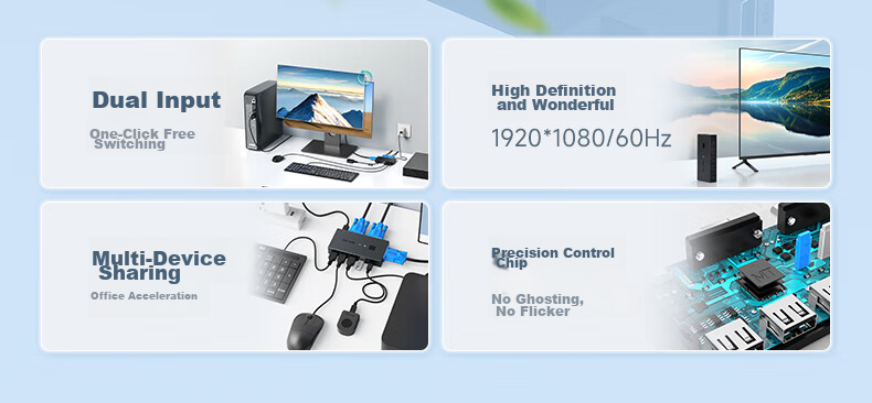 KVM-переключатель MT-viki MT-KV2, 2 порта VGA, USB, для совместного использования монитора, клавиатуры и мыши