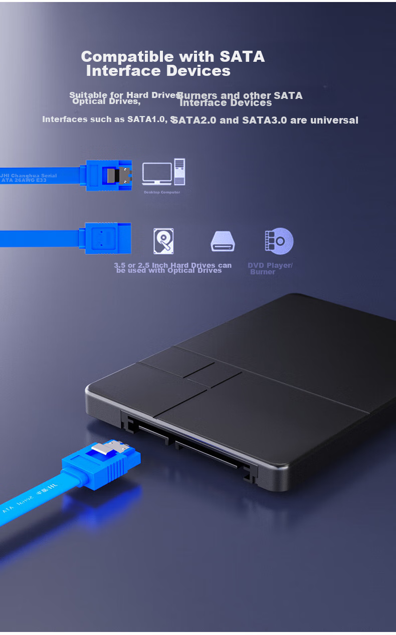 Кабель SATA 3.0 Jinghua U510B, 0.4 метра, синий