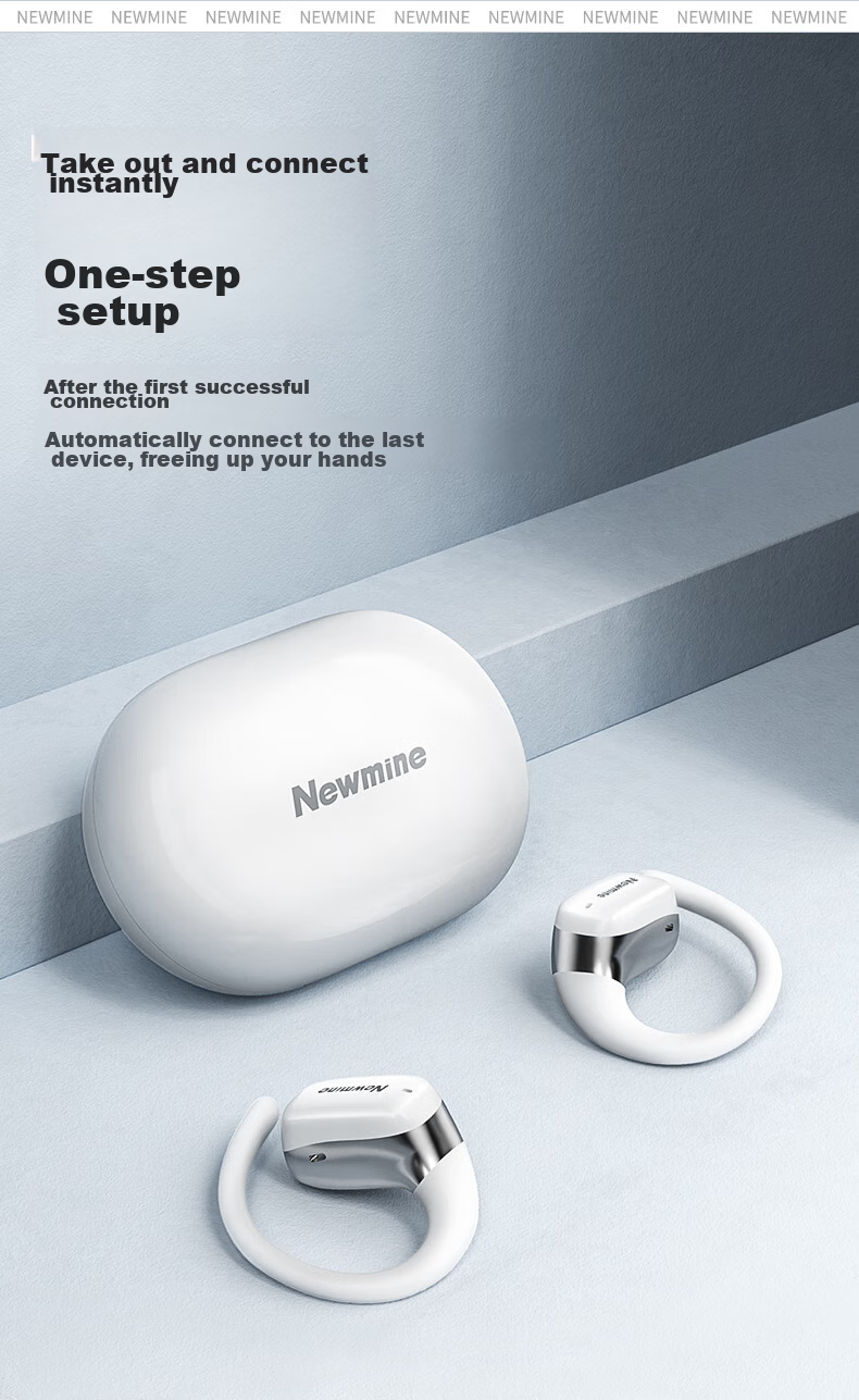 Беспроводные наушники Newmine LY29 Open-Ear, True Wireless, высокое качество звука, для спорта, бега, звонков, шумоподавление, совместимы с Apple, Xiaomi, Huawei, белые
