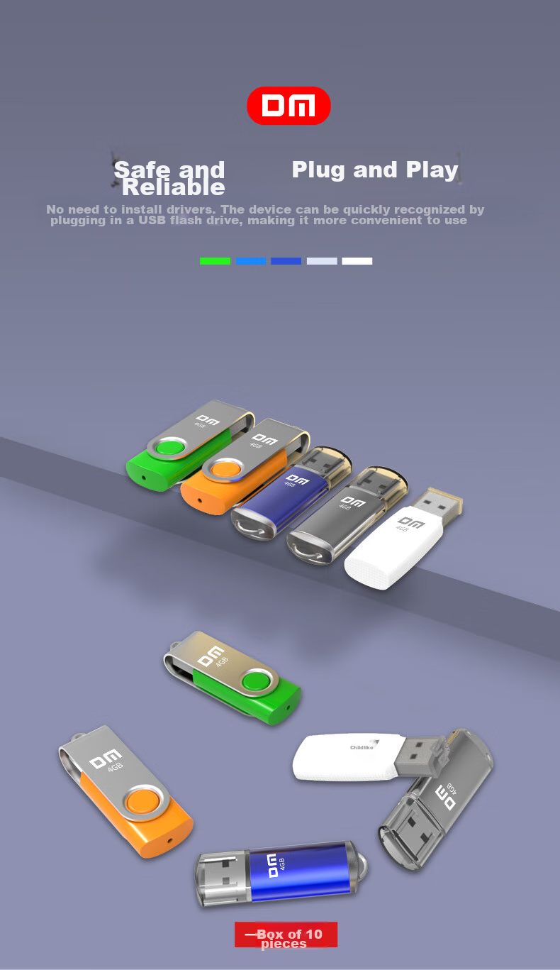 USB-флеш-накопитель DM PD120, 4 ГБ, USB 2.0, комплект из 10 штук, серебристый/оранжевый/зеленый/синий