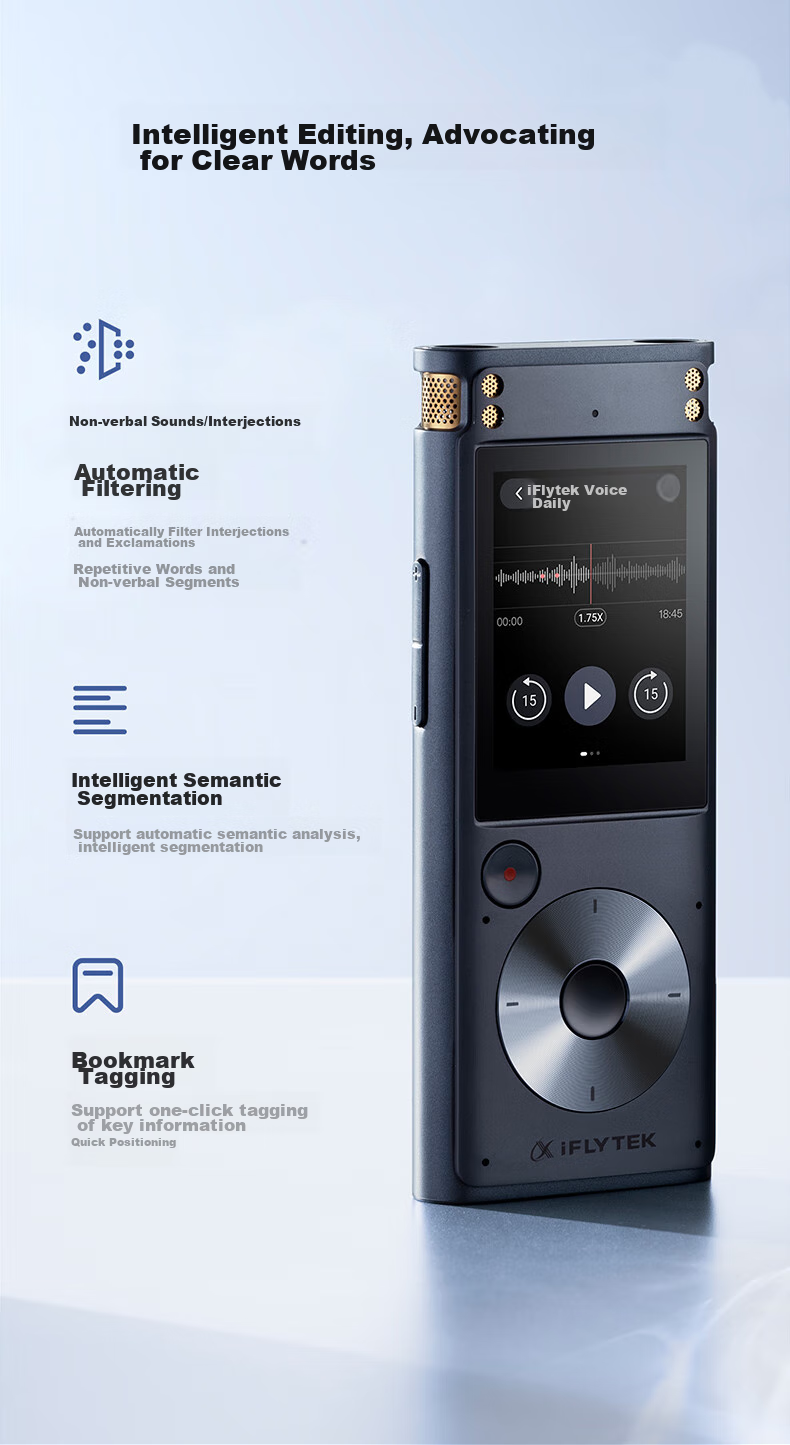 AI-диктофон iFLYTEK SR302 Spark Edition, с функцией преобразования речи в текст, интеллектуальным шумоподавлением, портативный профессиональный диктофон, голосовая транслитерация