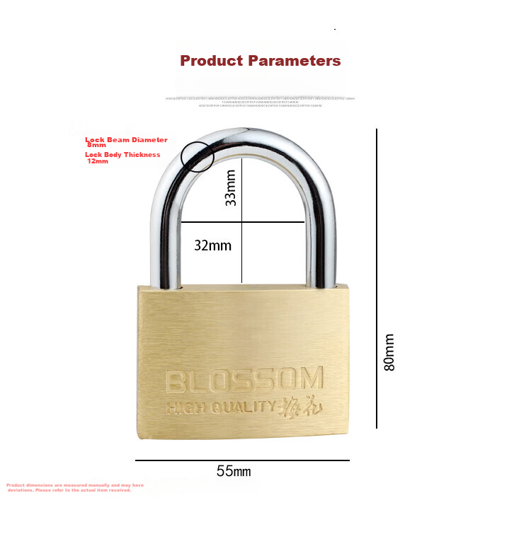 Замок BLOSSOM Copper Padlock, водонепроницаемый и устойчивый к ржавчине, для дома, общежития, шкафов и дверей, антивандальный оконный замок, 55 мм (076)