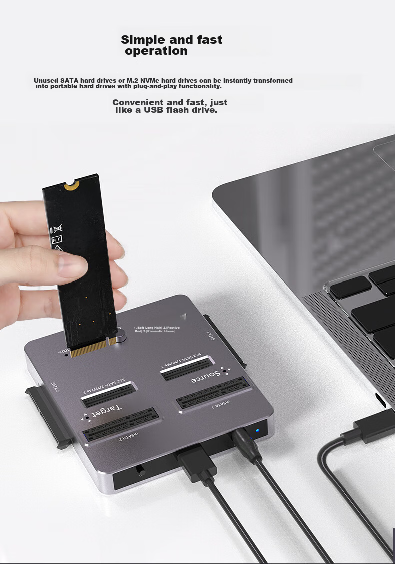 AOKO DA28GR, клонер SSD NVMe/SATA, M.2, док-станция для клонирования жестких дисков, 2 отсека, USB 3.2 Gen 2