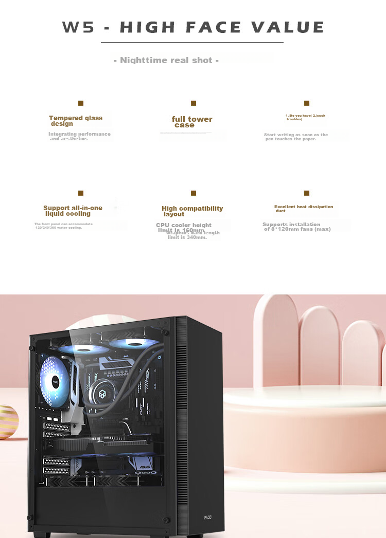 Компьютерный корпус PADO W5 Black, Midi-Tower, ATX/M-ATX/Mini-ITX, Черный