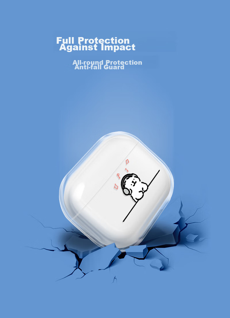 Чехол для наушников Yingkaida "Music Puppy" для AirPods 4, силиконовый, противоударный, прозрачный, с брелоком