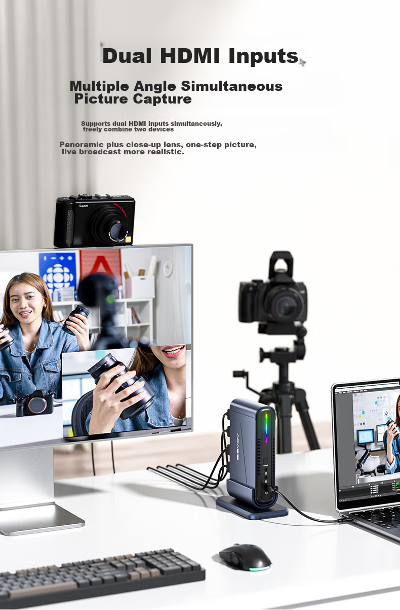 Acasis VC-018Max - Вертикальная HDMI карта захвата 4K 60 Гц с аудиовходом, алюминиевый сплав, RGB подсветка, USB Type-C