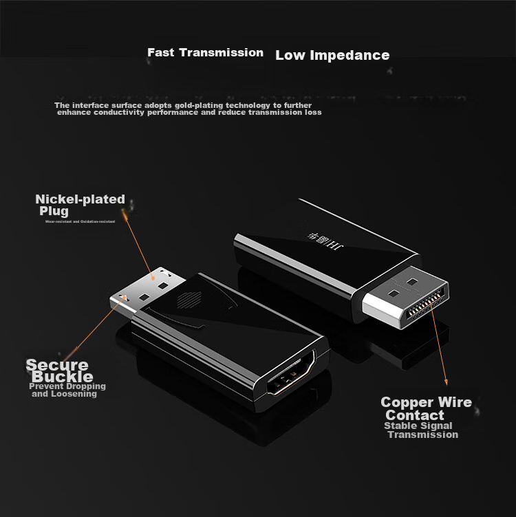 Переходник Jinghua DP to HDMI, черный, 1080P, для подключения ноутбука к монитору/телевизору
